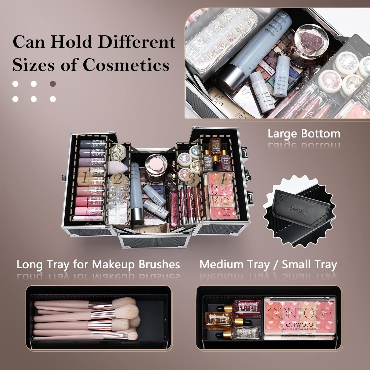 Professional Makeup Train Case with 4 Trays and Dividers - Lockable Portable Cosmetic Organizer for Artists and Crafters - Black
