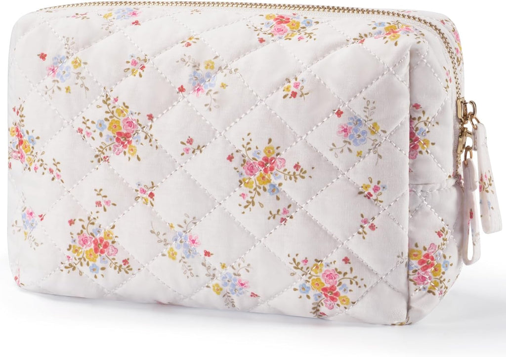 Medium Makeup Bag Floral Cotton Quilted Cosmetic Travel Bag