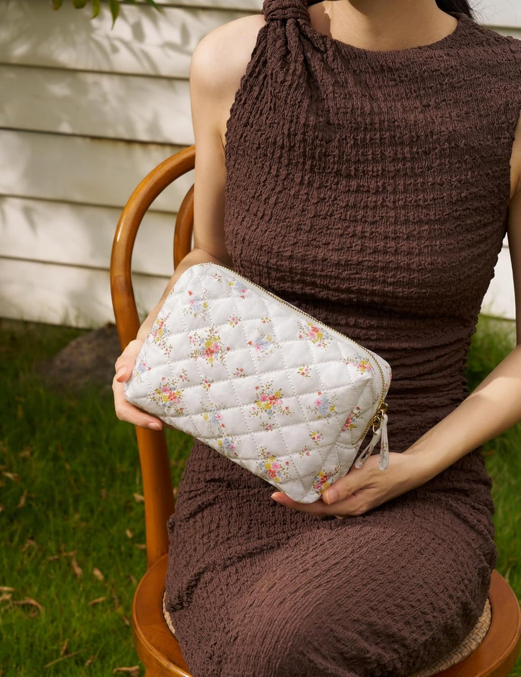 Medium Makeup Bag Floral Cotton Quilted Cosmetic Travel Bag