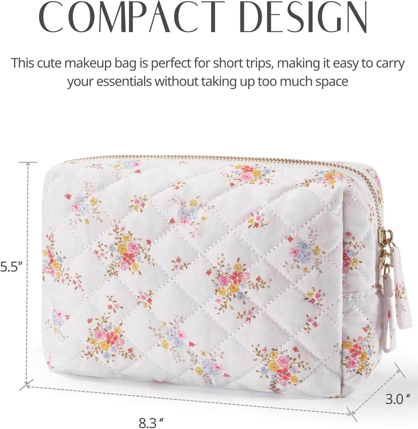 Medium Makeup Bag Floral Cotton Quilted Cosmetic Travel Bag